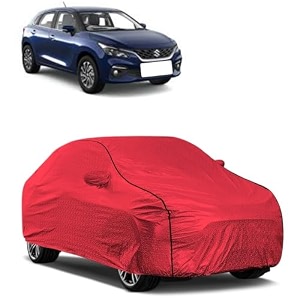 car bady cover waterproof compatible with maruti baleno triple stitched fully elastic ultra mirror pocket  heavy buckle  mth red amp black piping red amp black