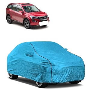 car bady cover waterproof compatible with mahindra xuv 700 triple stitched fully elastic ultra mirror pocket  heavy buckle  mtl blue amp black piping blue amp black