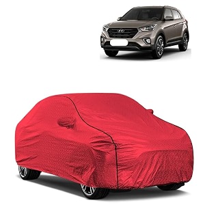 car bady cover waterproof compatible with hyundai creta triple stitched fully elastic ultra mirror pocket  heavy buckle  mth red amp black piping red amp black