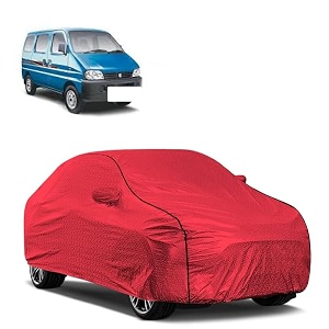 car bady cover waterproof compatible with maruti eeco triple stitched fully elastic ultra mirror pocket  heavy buckle  mth red amp black piping red amp black