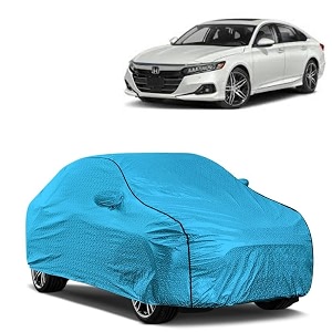 car bady cover waterproof compatible with honda new accord triple stitched fully elastic ultra mirror pocket  heavy buckle  mtl blue amp black piping blue amp black