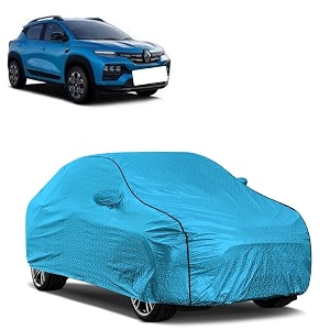 car bady cover waterproof compatible with renault kiger triple stitched fully elastic ultra mirror pocket  heavy buckle  mtl blue amp black piping blue amp black