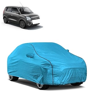 car bady cover waterproof compatible with maruti wagonr 2023 triple stitched fully elastic ultra mirror pocket  heavy buckle  mtl blue amp black piping blue amp black