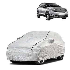 car bady cover waterproof compatible with citroen c5 aircross triple stitched fully elastic ultra mirror pocket  heavy buckle  silver amp black piping silver amp black