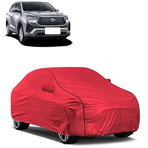 car bady cover waterproof compatible with toyota innova hycross triple stitched fully elastic ultra mirror pocket  heavy buckle  mth red amp black piping red amp black