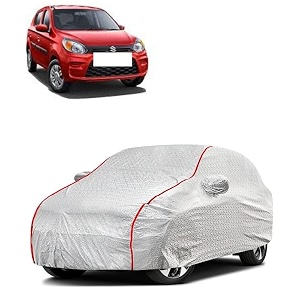 car bady cover waterproof compatible with maruti alto triple stitched fully elastic ultra mirror pocket  heavy buckle  silver amp red piping silver amp red