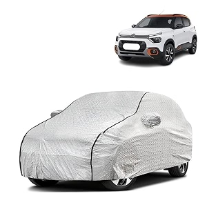car bady cover waterproof compatible with citroen c3 aircross triple stitched fully elastic ultra mirror pocket  heavy buckle  silver amp black piping silver amp black