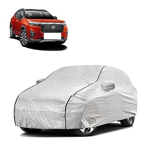 car bady cover waterproof compatible with honda elevate triple stitched fully elastic ultra mirror pocket  heavy buckle  silver amp black piping silver amp black