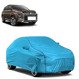 car bady cover waterproof compatible with mg hector triple stitched fully elastic ultra mirror pocket  heavy buckle  mtl blue amp black piping blue amp black