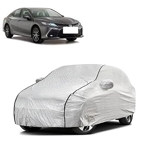 car bady cover waterproof compatible with toyota camry triple stitched fully elastic ultra mirror pocket  heavy buckle  silver amp black piping silver amp black