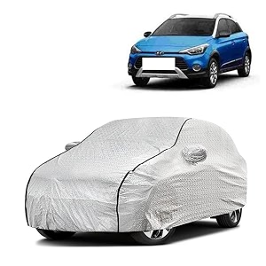 car bady cover waterproof compatible with hyundai i20 active triple stitched fully elastic ultra mirror pocket  heavy buckle  silver amp black piping silver amp black