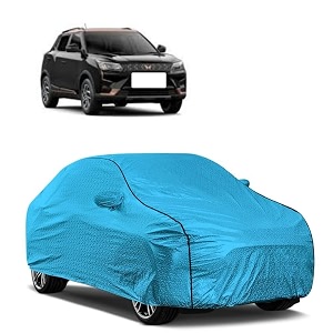 car bady cover waterproof compatible with mahindra xuv 500 triple stitched fully elastic ultra mirror pocket  heavy buckle  mtl blue amp black piping blue amp black