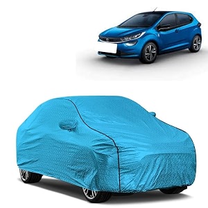 car bady cover waterproof compatible with tata altroz triple stitched fully elastic ultra mirror pocket  heavy buckle  mtl blue amp black piping blue amp black