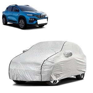 car bady cover waterproof compatible with renault kiger triple stitched fully elastic ultra mirror pocket  heavy buckle  silver amp black piping silver amp black