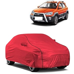car bady cover waterproof compatible with toyota etios cross triple stitched fully elastic ultra mirror pocket  heavy buckle  mth red amp black piping red amp black