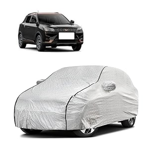 car bady cover waterproof compatible with mahindra xuv 500 triple stitched fully elastic ultra mirror pocket  heavy buckle  silver amp black piping silver amp black