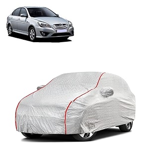 car bady cover waterproof compatible with jeep compass triple stitched fully elastic ultra mirror pocket  heavy buckle  silver amp red piping silver amp red