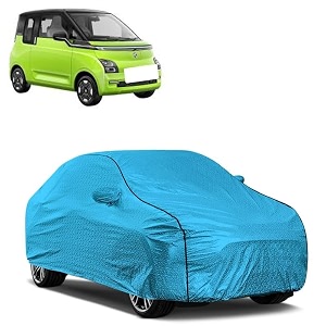 car bady cover waterproof compatible with mg comet ev triple stitched fully elastic ultra mirror pocket  heavy buckle  mtl blue amp black piping blue amp black
