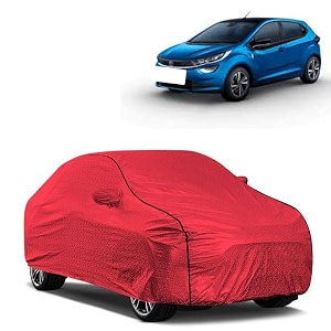 car bady cover waterproof compatible with tata altroz triple stitched fully elastic ultra mirror pocket  heavy buckle  mth red amp black piping red amp black