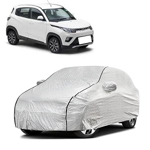 car bady cover waterproof compatible with mahindra kuv100 nxt triple stitched fully elastic ultra mirror pocket  heavy buckle  silver amp black piping silver amp black