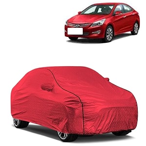 car bady cover waterproof compatible with hyundai verna 2023 triple stitched fully elastic ultra mirror pocket  heavy buckle  mth red amp black piping red amp black