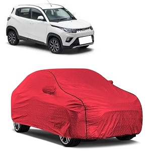 car bady cover waterproof compatible with mahindra kuv100 nxt triple stitched fully elastic ultra mirror pocket  heavy buckle  mth red amp black piping red amp black