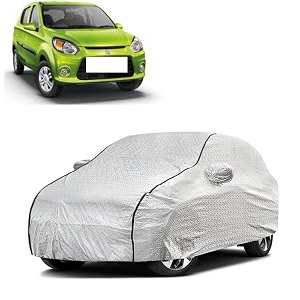 car bady cover waterproof compatible with maruti alto k10 triple stitched fully elastic ultra mirror pocket  heavy buckle  silver amp black piping silver amp black