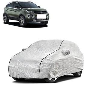 car bady cover waterproof compatible with tata nexon triple stitched fully elastic ultra mirror pocket  heavy buckle  silver amp black piping silver amp black