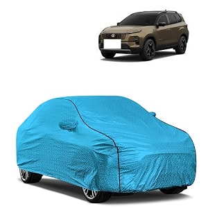 car bady cover waterproof compatible with tata safari triple stitched fully elastic ultra mirror pocket  heavy buckle  mtl blue amp black piping blue amp black