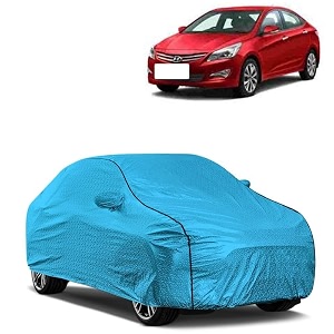 car bady cover waterproof compatible with hyundai verna 2023 triple stitched fully elastic ultra mirror pocket  heavy buckle  mtl blue amp black piping blue amp black