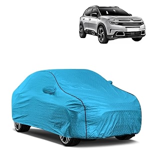 car bady cover waterproof compatible with citroen c5 aircross triple stitched fully elastic ultra mirror pocket  heavy buckle  mtl blue amp black piping blue amp black