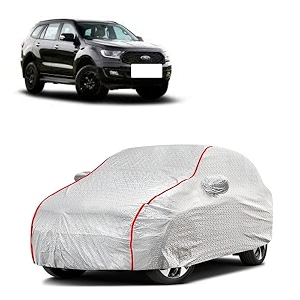 car bady cover waterproof compatible with ford old endeavour triple stitched fully elastic ultra mirror pocket  heavy buckle  silver amp red piping silver amp red