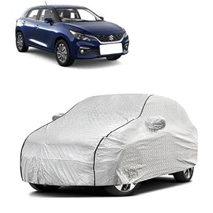 car bady cover waterproof compatible with maruti baleno triple stitched fully elastic ultra mirror pocket  heavy buckle  silver amp black piping silver amp black