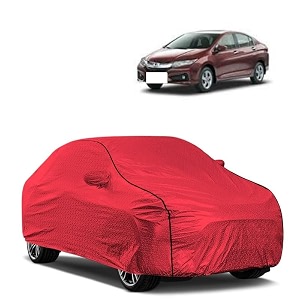 car bady cover waterproof compatible with honda city i-dtec triple stitched fully elastic ultra mirror pocket  heavy buckle  mth red amp black piping red amp black
