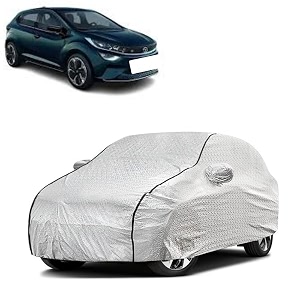 car bady cover waterproof compatible with tata altroz ev triple stitched fully elastic ultra mirror pocket  heavy buckle  silver amp black piping silver amp black