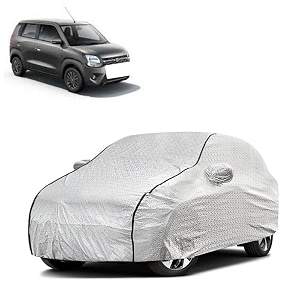 car bady cover waterproof compatible with maruti wagonr 2023 triple stitched fully elastic ultra mirror pocket  heavy buckle  silver amp black piping silver amp black