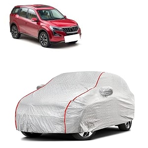 car bady cover waterproof compatible with mahindra xuv 700 triple stitched fully elastic ultra mirror pocket  heavy buckle  silver amp red piping silver amp red