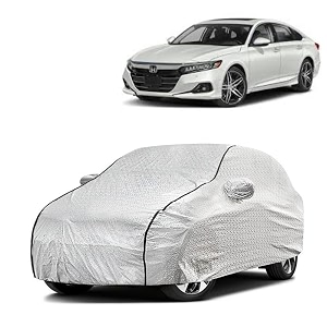 car bady cover waterproof compatible with honda new accord triple stitched fully elastic ultra mirror pocket  heavy buckle  silver amp black piping silver amp black