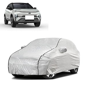 car bady cover waterproof compatible with tata nexon ev triple stitched fully elastic ultra mirror pocket  heavy buckle  silver amp black piping silver amp black