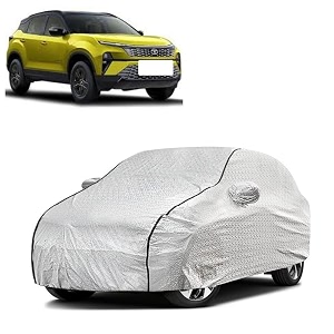 car bady cover waterproof compatible with tata harrier triple stitched fully elastic ultra mirror pocket  heavy buckle  silver amp black piping silver amp black