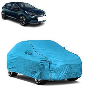 car bady cover waterproof compatible with tata altroz ev triple stitched fully elastic ultra mirror pocket  heavy buckle  mtl blue amp black piping blue amp black