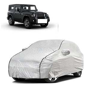 car bady cover waterproof compatible with mahindra scorpio triple stitched fully elastic ultra mirror pocket  heavy buckle  silver amp black piping silver amp black