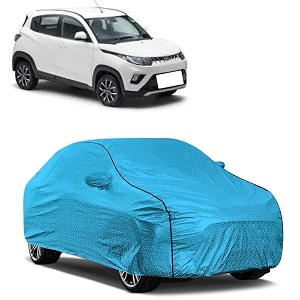 car bady cover waterproof compatible with mahindra kuv100 nxt triple stitched fully elastic ultra mirror pocket  heavy buckle  mtl blue amp black piping blue amp black