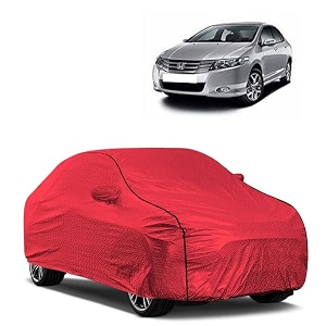car bady cover waterproof compatible with honda old city triple stitched fully elastic ultra mirror pocket  heavy buckle  mth red amp black piping red amp black