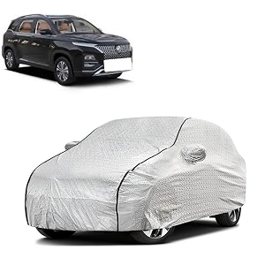 car bady cover waterproof compatible with mg hector plus triple stitched fully elastic ultra mirror pocket  heavy buckle  silver amp black piping silver amp black