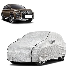 car bady cover waterproof compatible with mg hector triple stitched fully elastic ultra mirror pocket  heavy buckle  silver amp black piping silver amp black