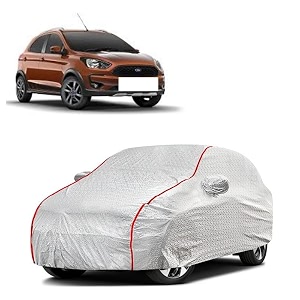 car bady cover waterproof compatible with ford triple stitched fully elastic ultra mirror pocket  heavy buckle  silver amp red piping silver amp red