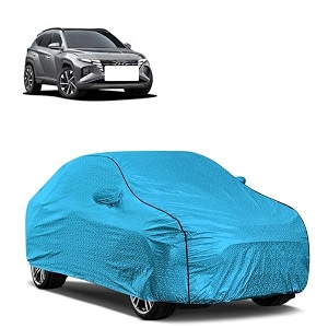 car bady cover waterproof compatible with hyundai tucson triple stitched fully elastic ultra mirror pocket  heavy buckle  mtl blue amp black piping blue amp black