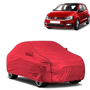 car bady cover waterproof compatible with volkswagen polo gt triple stitched fully elastic ultra mirror pocket  heavy buckle  mth red amp black piping red amp black