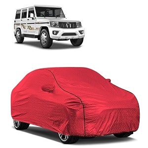 car bady cover waterproof compatible with mahindra bolero neo triple stitched fully elastic ultra mirror pocket  heavy buckle  mth red amp black piping red amp black